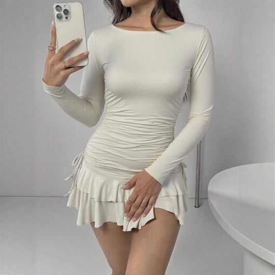 Damen Figurbetontes Minikleid mit Rüschendetails und seitlichen Bindebändern EB