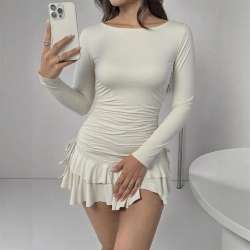 Damen Figurbetontes Minikleid mit Rüschendetails und seitlichen Bindebändern EB