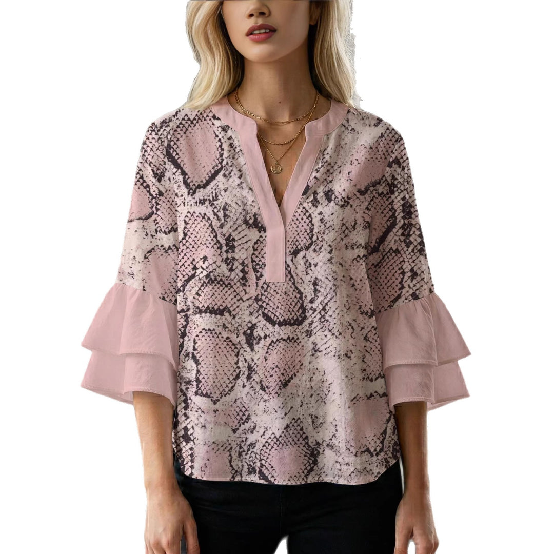 Damen lässige Bluse mit Volantärmeln und botanischem Druck EB