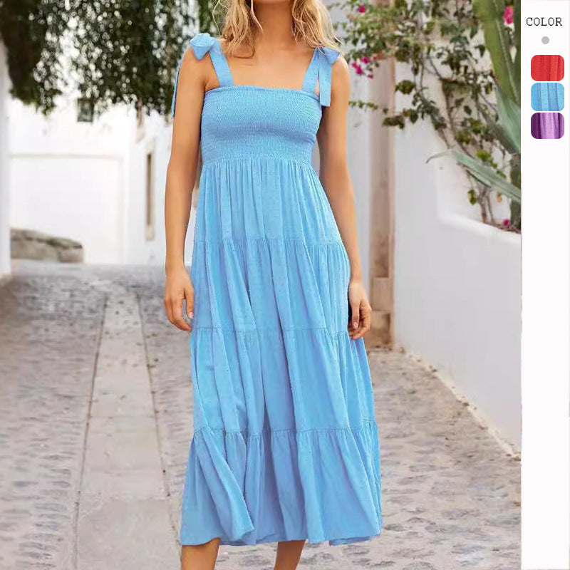 Damen Maxi Kleid mit fließendem Schnitt und verstellbaren Trägern EB