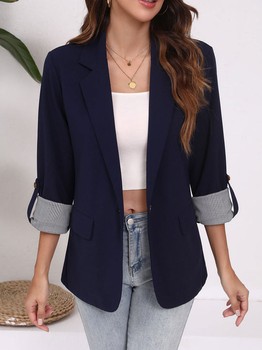 Damen Strukturierter Blazer mit modischem Kontrastärmel EB