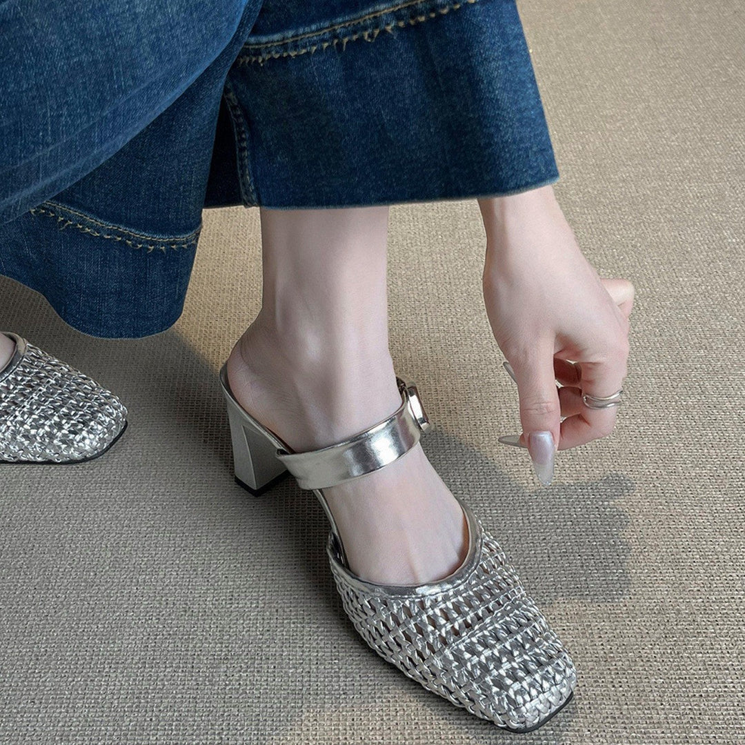 Damen modische Slingback-Pumps mit geflochtenem Design und modischem Schnallenverschluss EB