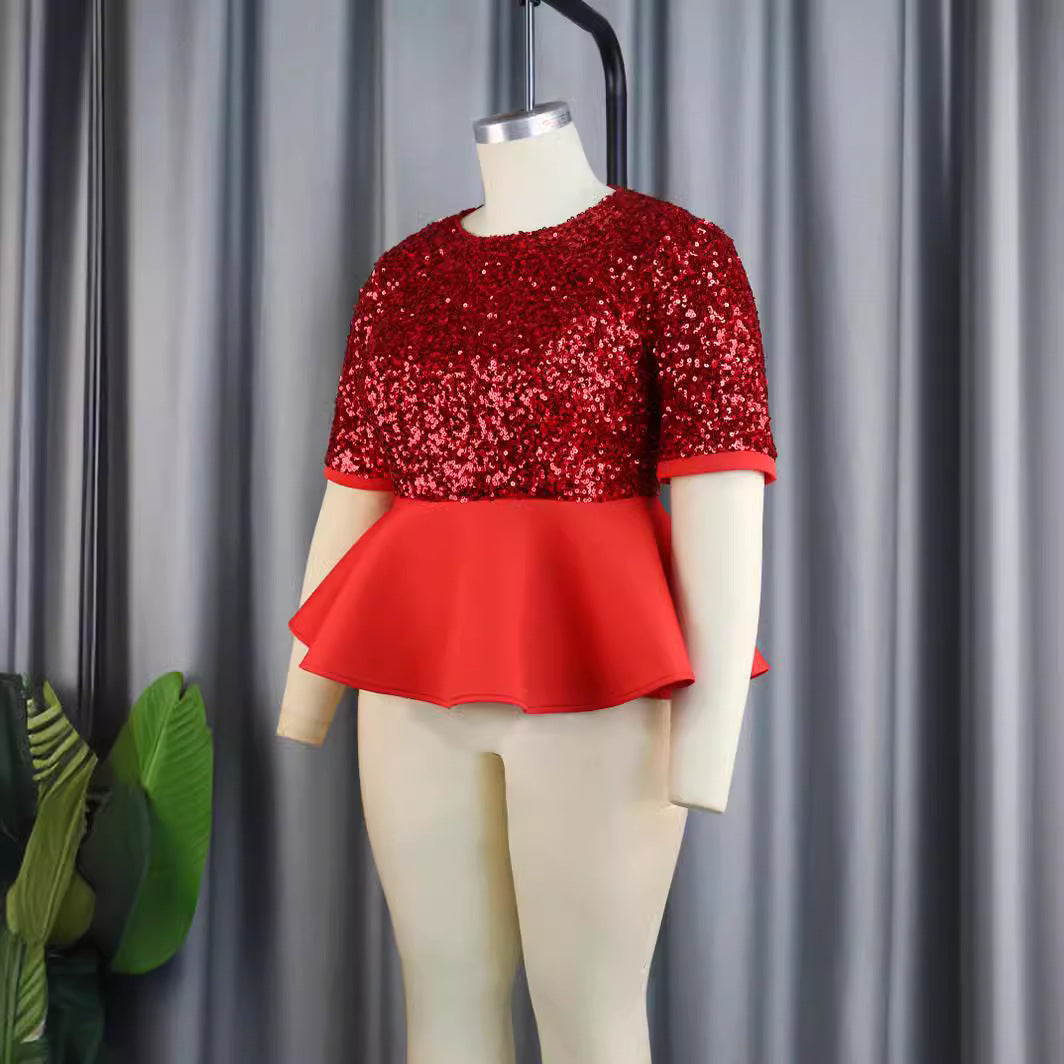 Damen Elegantes Glitzeroberteil mit peplum Saum EB