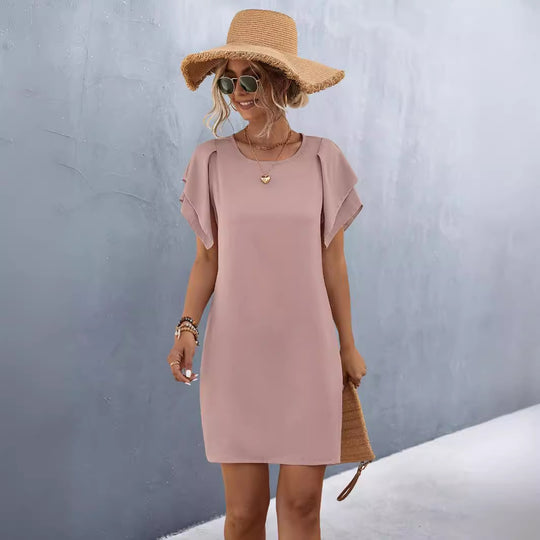 Damen Kurzarmkleid mit voluminösen Rüschendetails und bequemen Schnitt EB