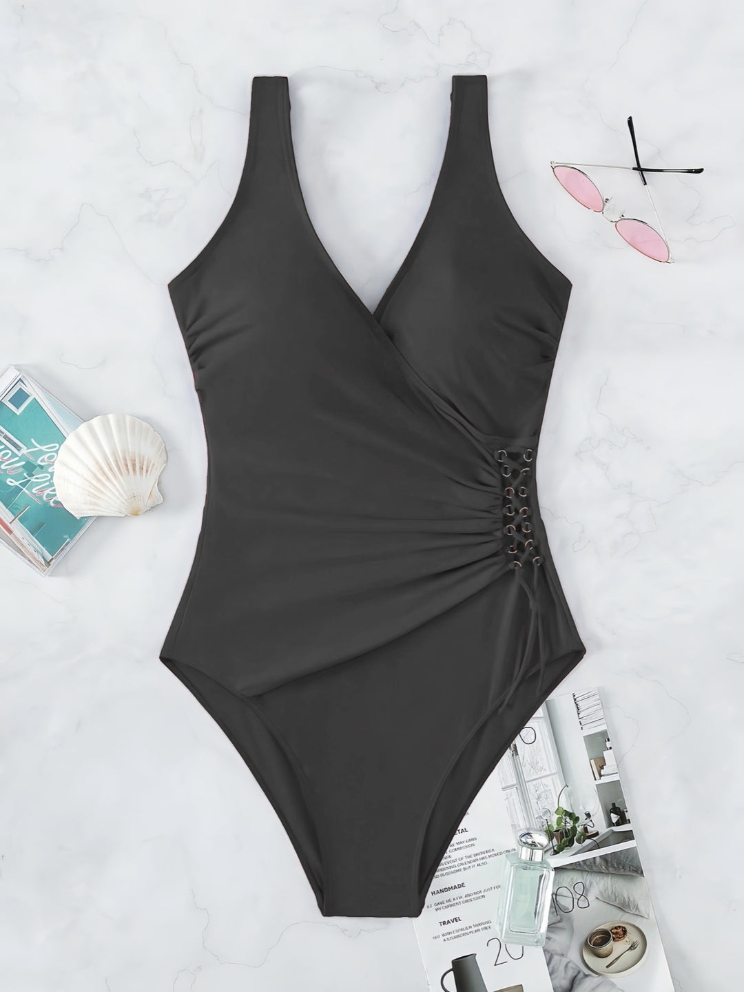 Damen Einteiliger Badeanzug mit raffiniertem Wickeldesign EB
