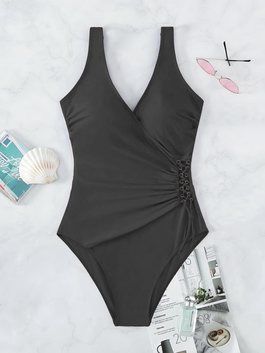 Damen Einteiliger Badeanzug mit raffiniertem Wickeldesign EB
