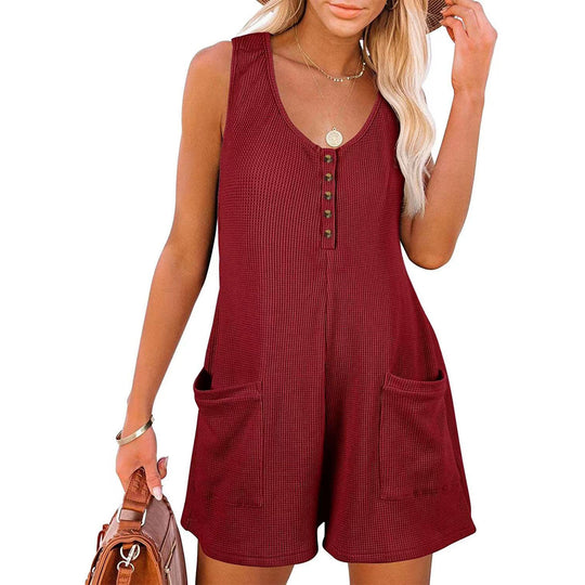Damen lässiger Jumpsuit mit Knopfleiste und praktischen Taschen EB