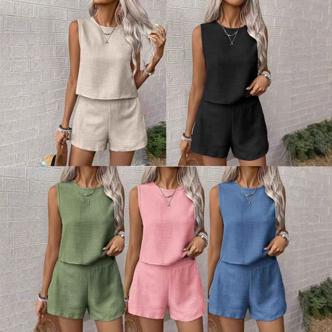 Damen Lässiger Zweiteiler mit ärmellosem Top und Shorts EB