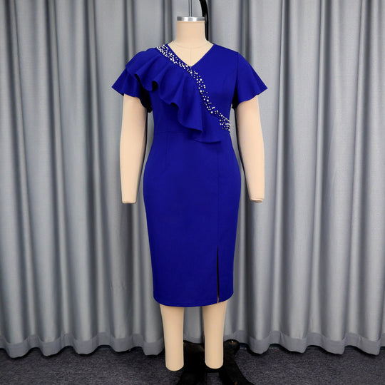 Damen elegantes, figurbetontes Kleid mit Rüschendetails und funkelndem Akzent EB