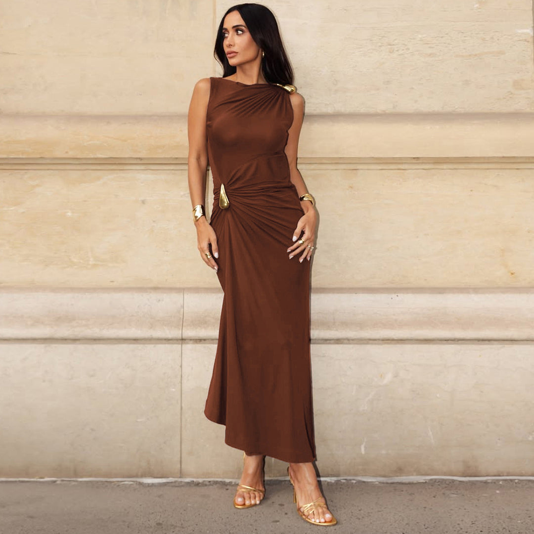 Damen Elegantes Maxikleid mit asymmetrischem Schnitt und Raffungen EB