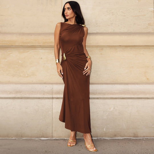 Damen Elegantes Maxikleid mit asymmetrischem Schnitt und Raffungen EB