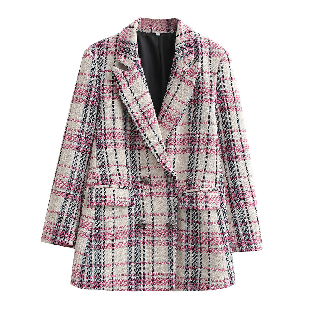 Damen Bouclé-Tweed Longblazer mit Doppelreihigem Verschluss und Pattentaschen EB