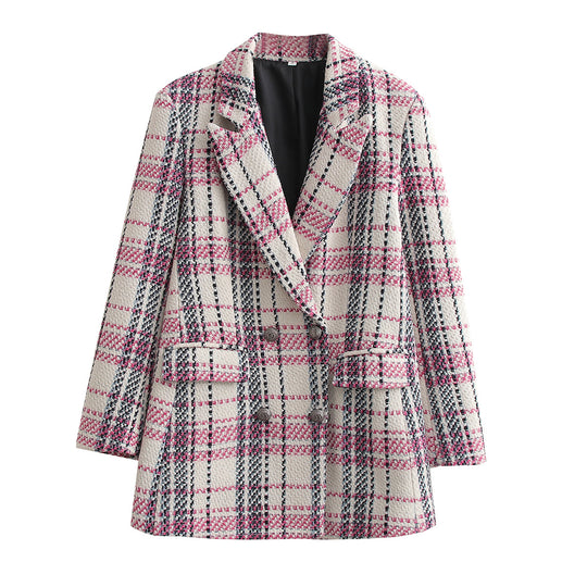 Damen Bouclé-Tweed Longblazer mit Doppelreihigem Verschluss und Pattentaschen EB
