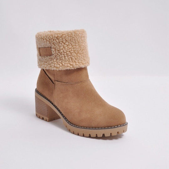 Damen Modische Stiefel mit warmem Futter und blockförmigem Absatz EB