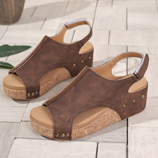 Damen Wedge-Sandalen mit komfortabler Korksohle und modischem Rückwärtsdesign EB