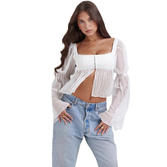 Damen Cropped Bluse mit Puffärmeln EB