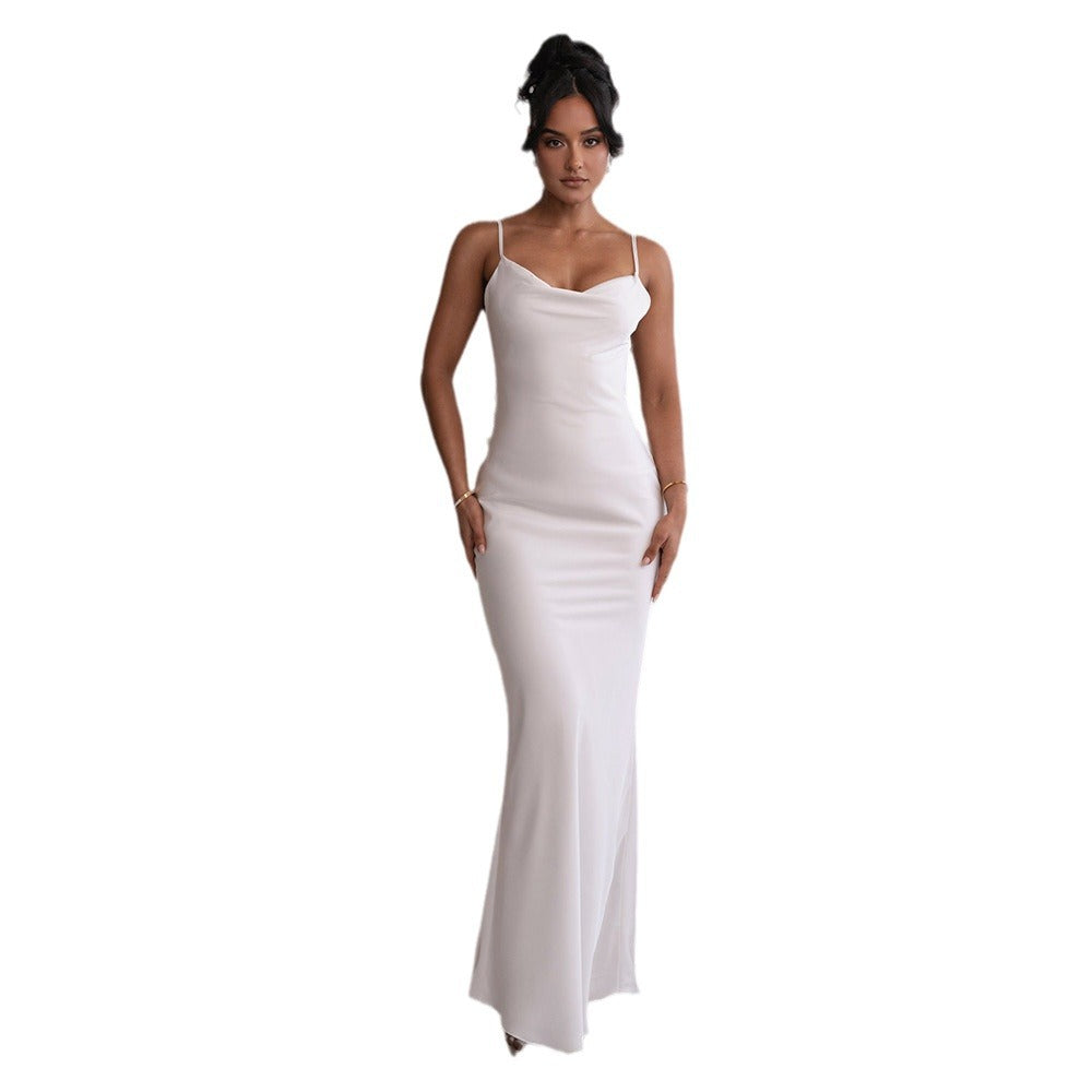 Damen elegantes Maxikleid mit fließendem Schnitt und raffiniertem Dekolleté EB