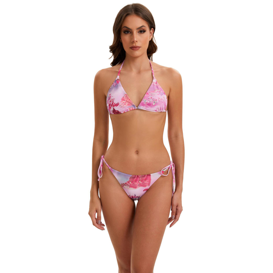 Damen Bikini-Set mit langärmeligem Crop-Top und floralem Design EB