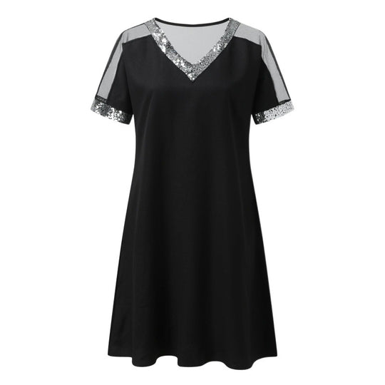 Damen Elegantes Tunika Kleid mit Paillettenbesatz EB
