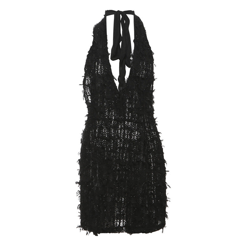 Damen Maxikleid mit raffinierten Fransen und tiefem V-Ausschnitt EB