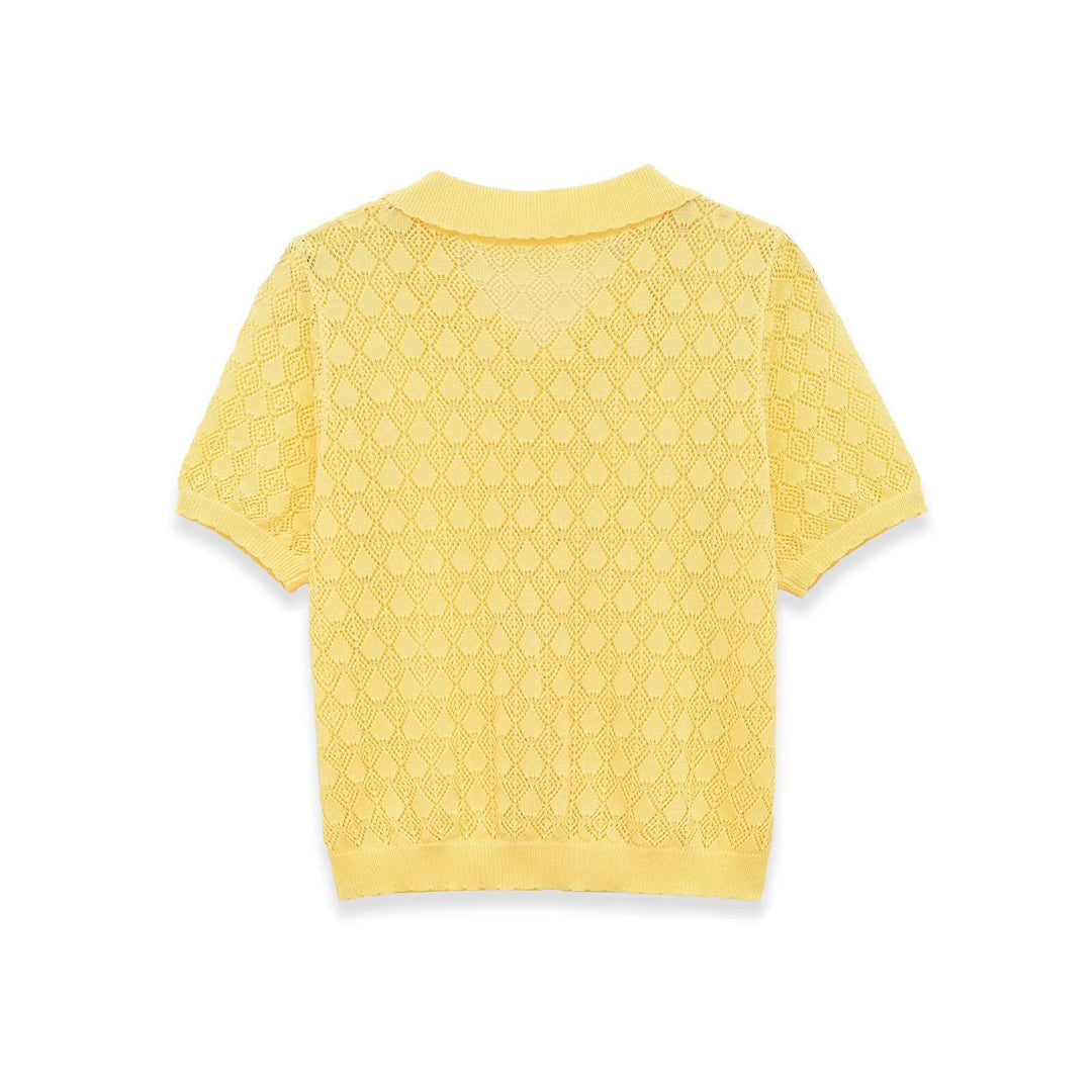 Damen Kurzarmpullover mit luftiger Lochstruktur und elegantem Kragen EB