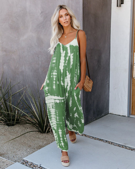 Damen Elegantes Jumpsuit mit Spaghettiträgern und weitem Bein EB