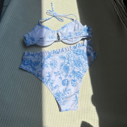 Damen Blumenmuster Bikini-Set mit verstellbaren Trägern EB