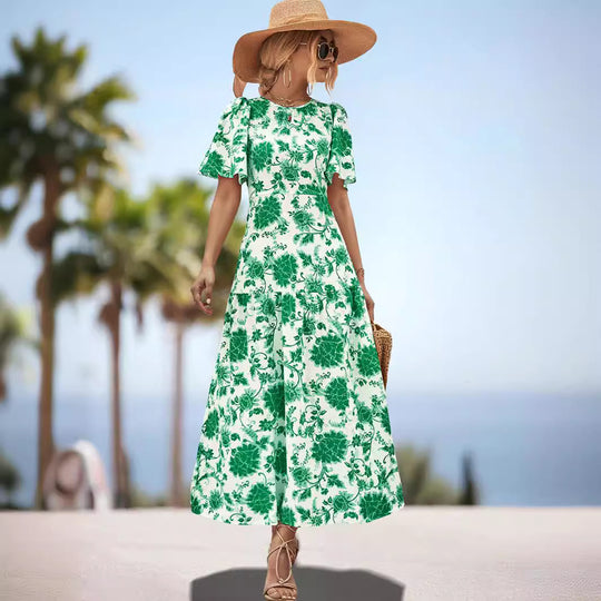 Damen Maxikleid mit floralem Print und eleganter Raffung EB