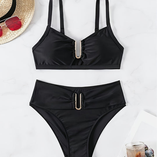 Damen Bikini-Set mit hoch taillierter Hose und dekorativem Schnürverschluss EB