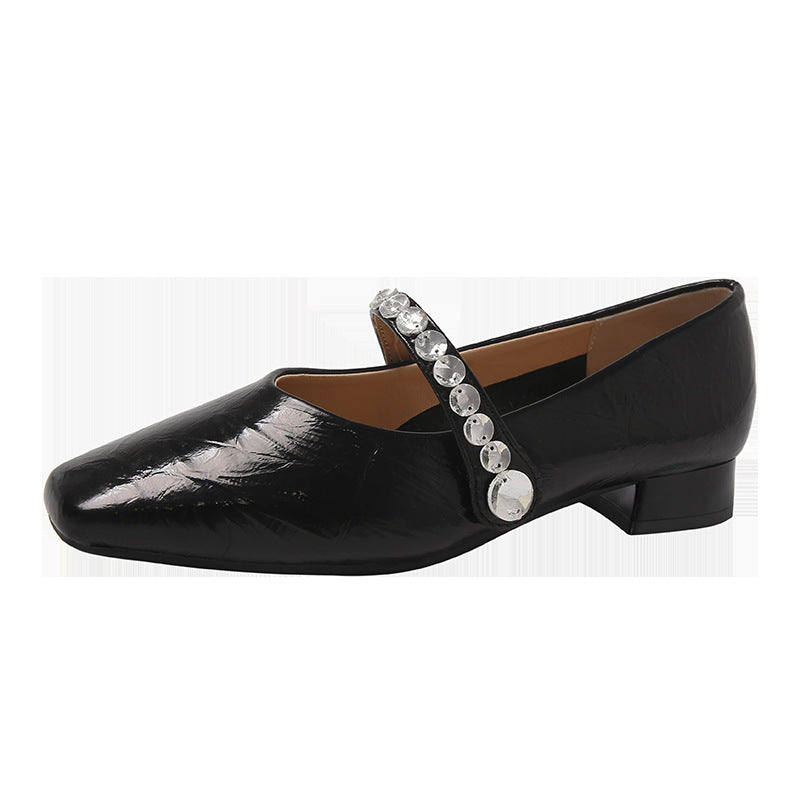 Damen elegante Mary Jane Schuhe mit modischem Riemen und funkelnden Applikationen EB