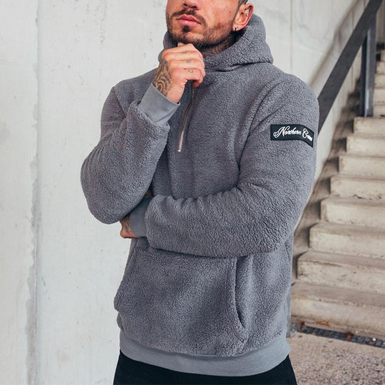 Herren nan sportiver Teddyfleece-Hoodie mit schmaler Passform und Kängurutasche EB