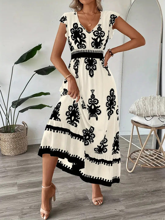 Damen Maxikleid mit floralem Muster und V-Ausschnitt EB