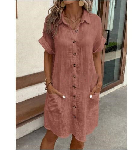 Damen Hemdkleid mit Knopfleiste und praktischen Taschen EB