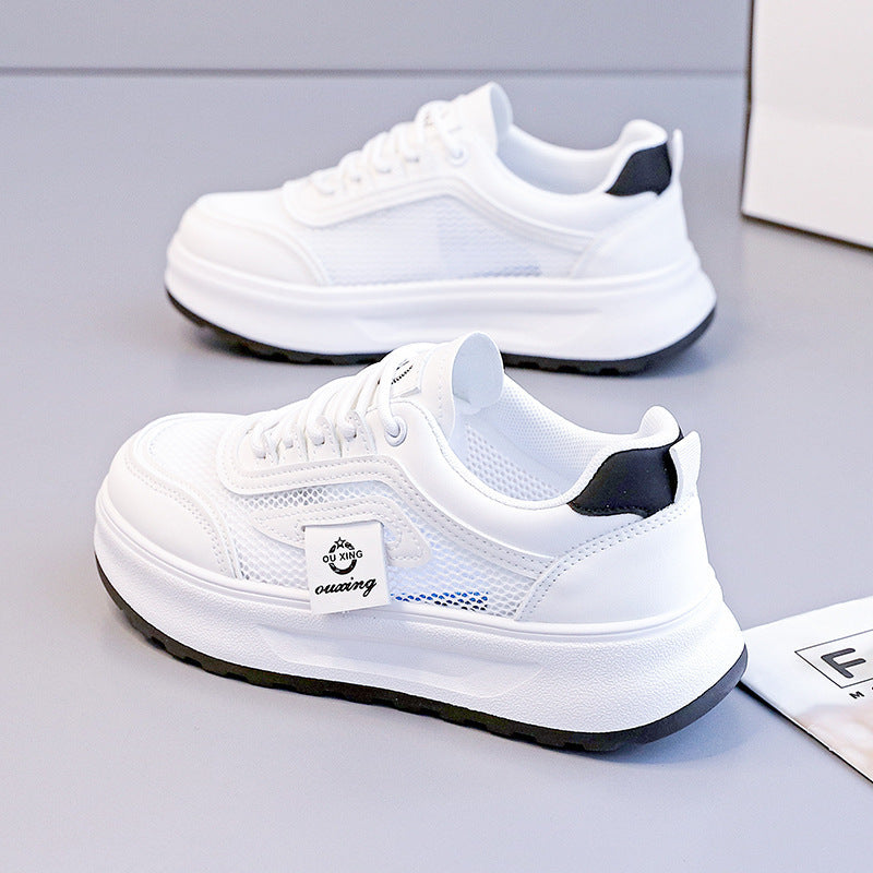 Damen nan leichte Plateausneaker mit atmungsaktivem Mesh-Obermaterial, gepolstertem Fersenkragen und stoßdämpfender EVA-Sohle EB