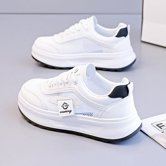 Damen nan leichte Plateausneaker mit atmungsaktivem Mesh-Obermaterial, gepolstertem Fersenkragen und stoßdämpfender EVA-Sohle EB