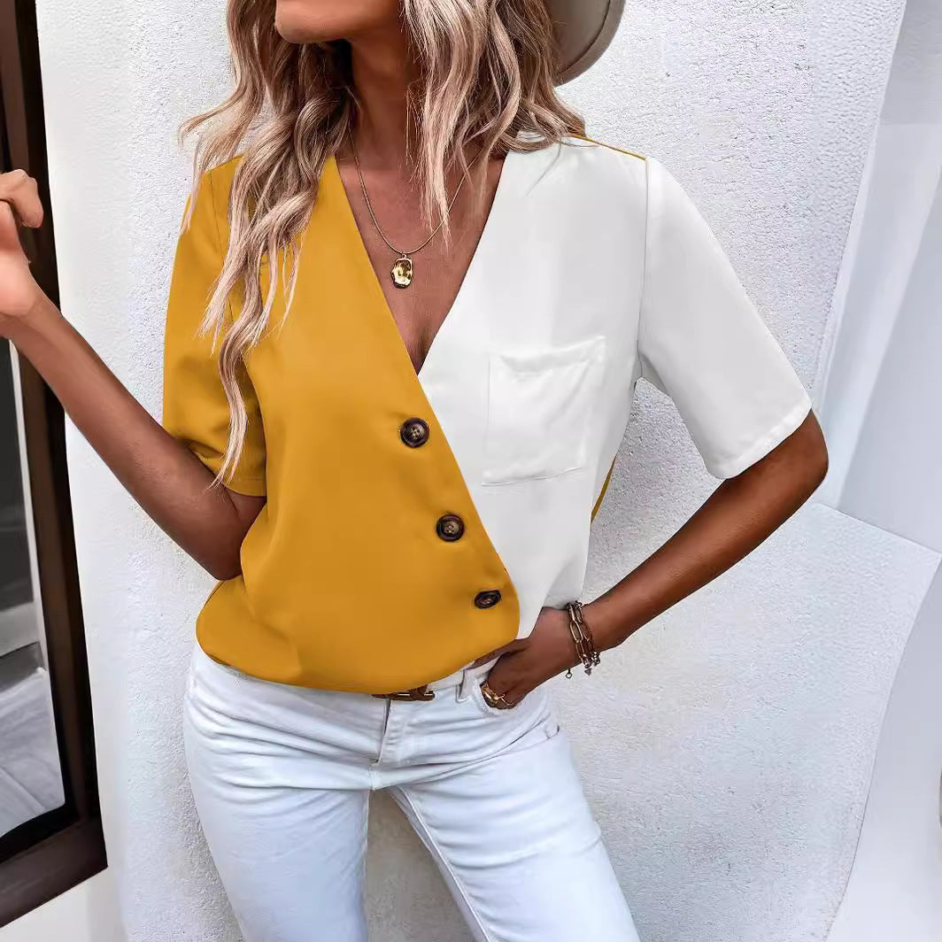 Damen Modisches Oberteil mit asymmetrischem Saum und Knopfleiste EB
