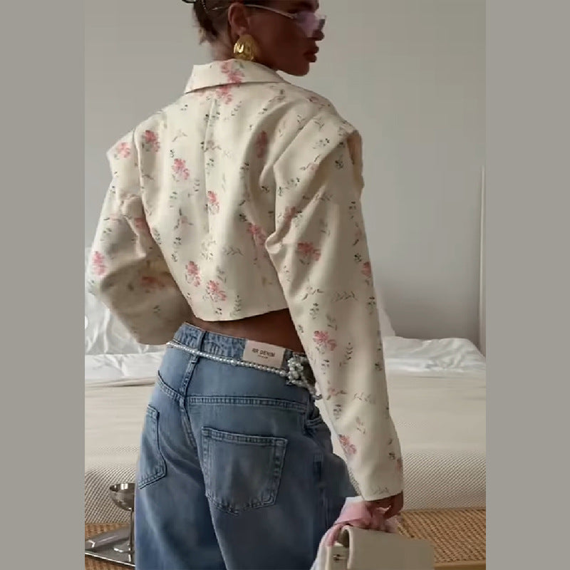 Damen Modische Kurzbluse mit floralen Mustern und Oversized-Schnitten EB