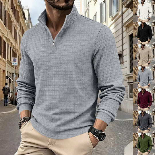 Herren sportlicher Pullover mit Halbreißverschluss und strukturierter Oberfläche EB