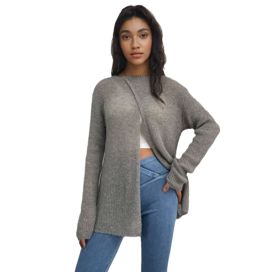 Damen luftiger Pullover aus transparenter Strickware EB