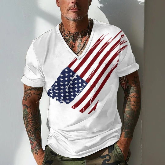 Herren V-Ausschnitt T-Shirt mit kreativem Flaggenmotiv EB