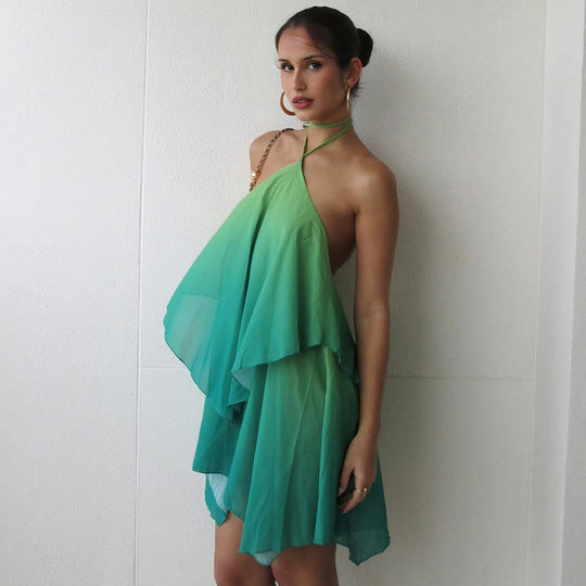 Damen luftiges, asymmetrisches Strandkleid mit Chiffon-Effekt EB