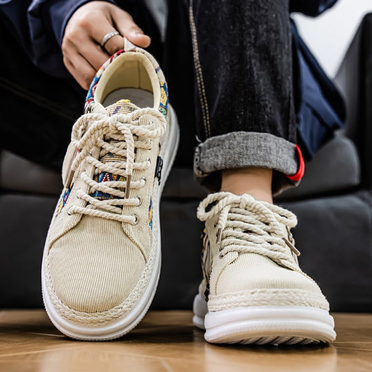 Damen espadrille-inspirierte Plateau-Sneaker mit gewebten Ethno-Einsätzen, seitlichem Reißverschluss und gedämpfter Leichtsohle EB