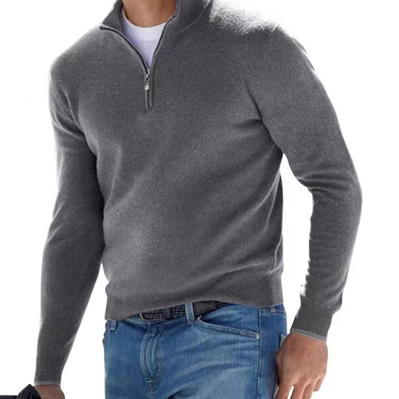 Herren Strickpullover mit modernem Stehkragen und praktischem Zipper EB