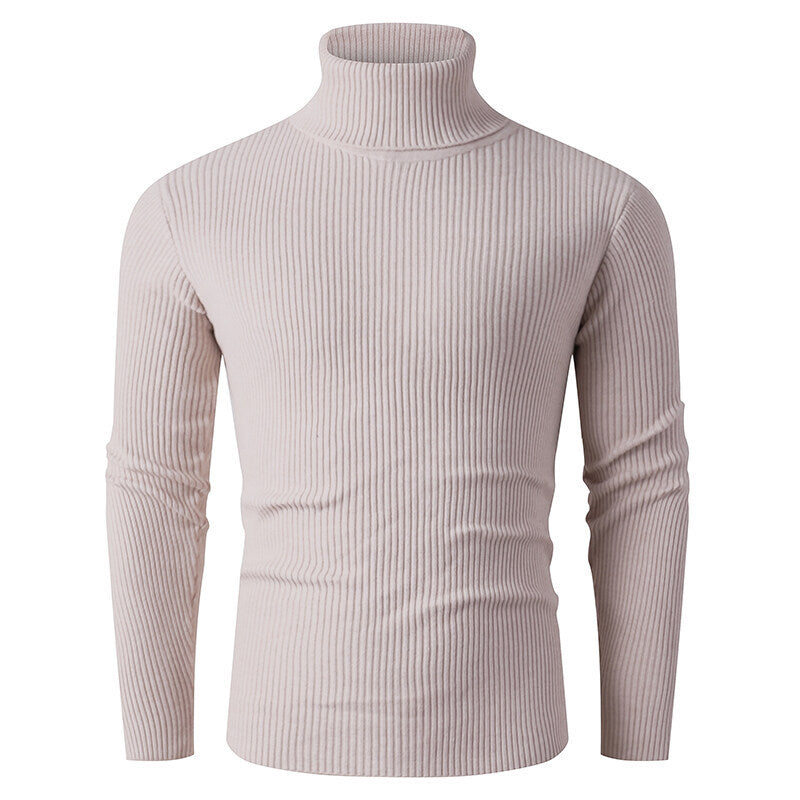 Herren nan taillierter Rippen-Strick Rollkragenpullover Slim Fit EB