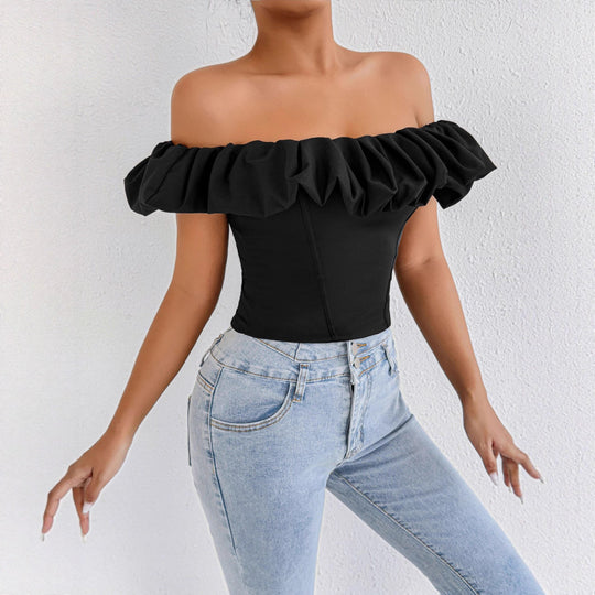 Damen Off-Shoulder Rüschenshirt mit tailliertem Schnitt EB