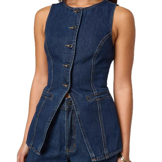 Damen Jeansweste mit tailliertem Schnitt und praktischen Taschen EB