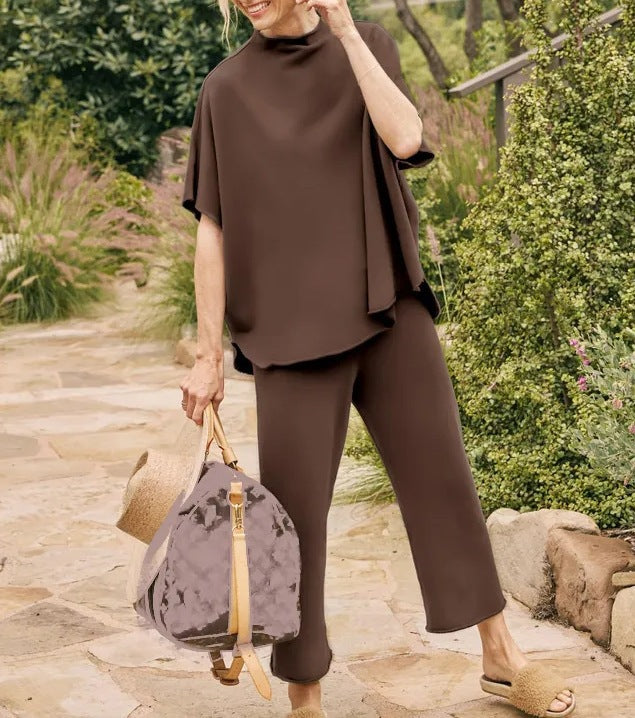 Damen lässiges Lounge-Set mit weit geschnittenem Oberteil und bequemen Hosen EB