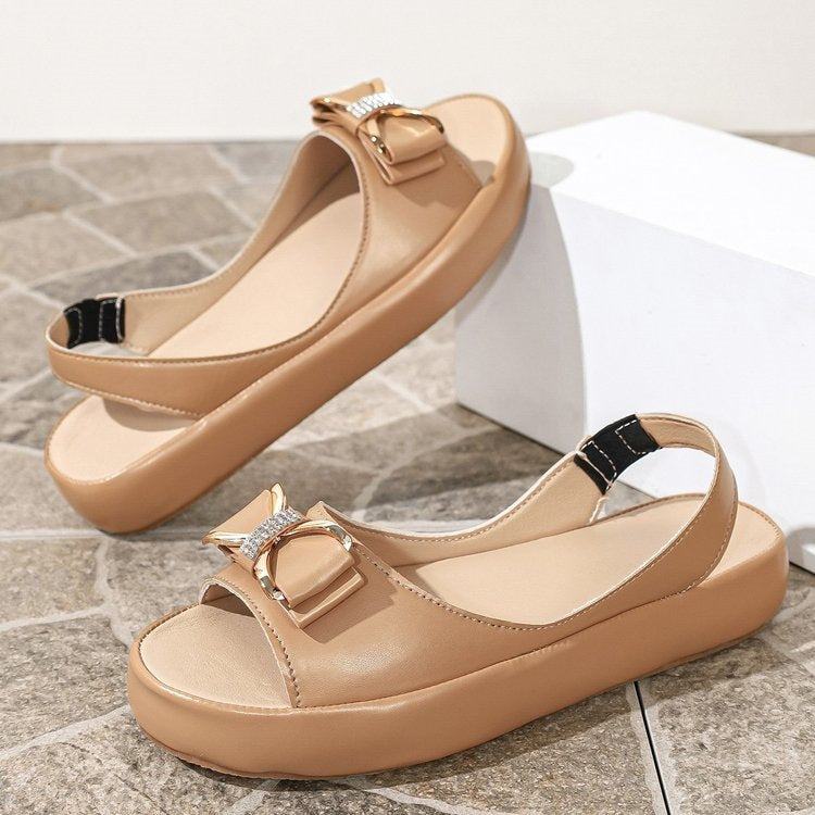 Damen Komfortable Slip-On Sandalen mit modischem Schleifendetail EB