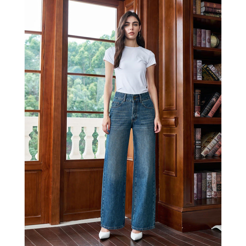 Damen Weit geschnittene Jeans mit hohem Bund und klassischem Denim-Look EB