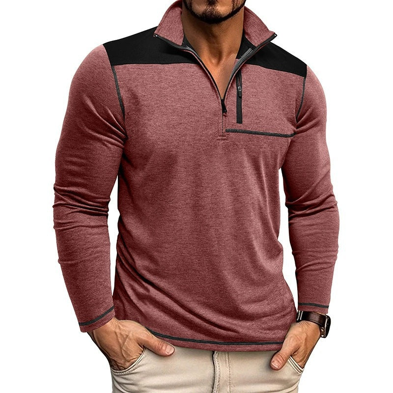 Herren Langarm-Polohemd mit hohem Kragen und Reißverschluss EB